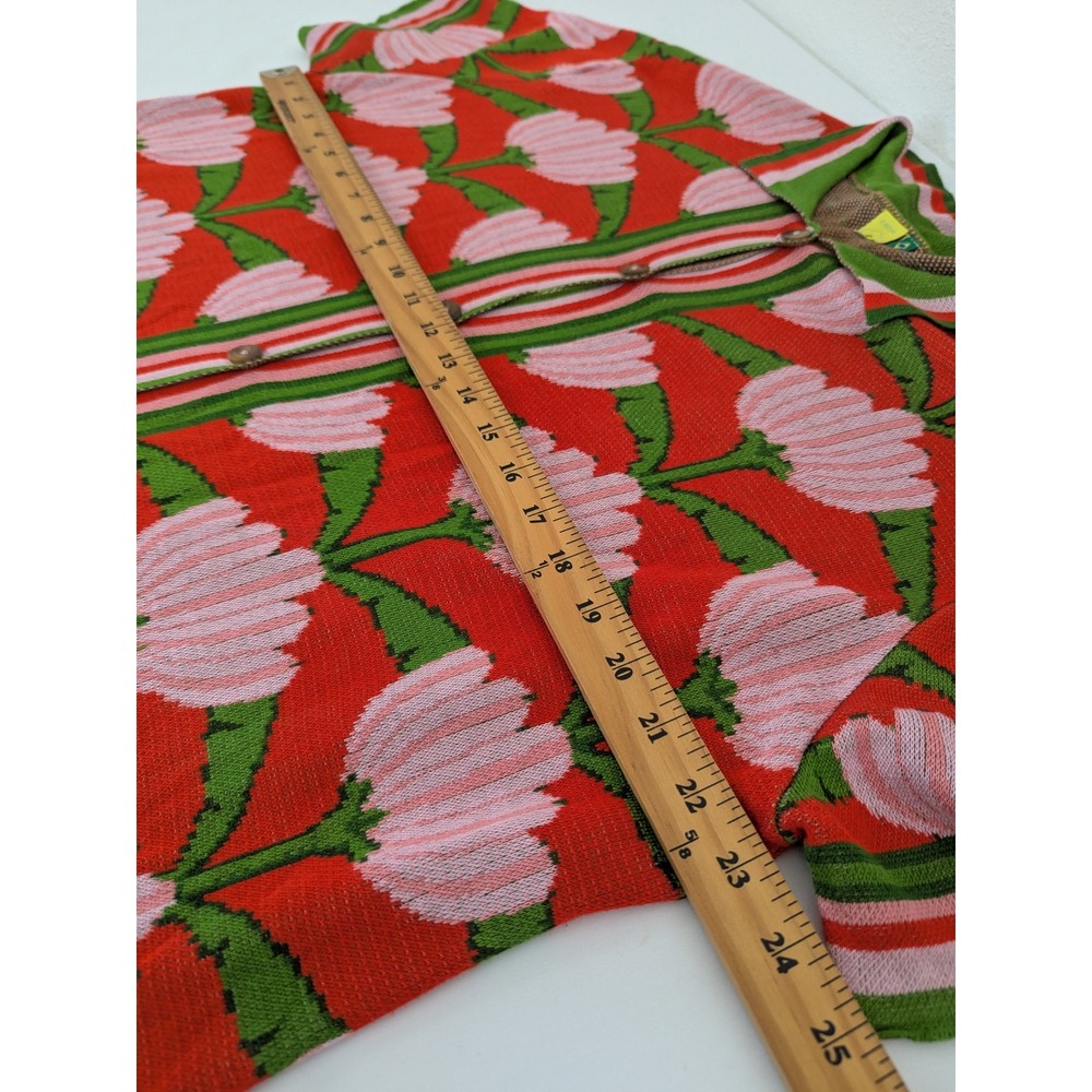 Farm Rio Red Pink Floral Tulip Knit Oversized Button Down Shirt Cardigan Size M - Picture 7 of 10